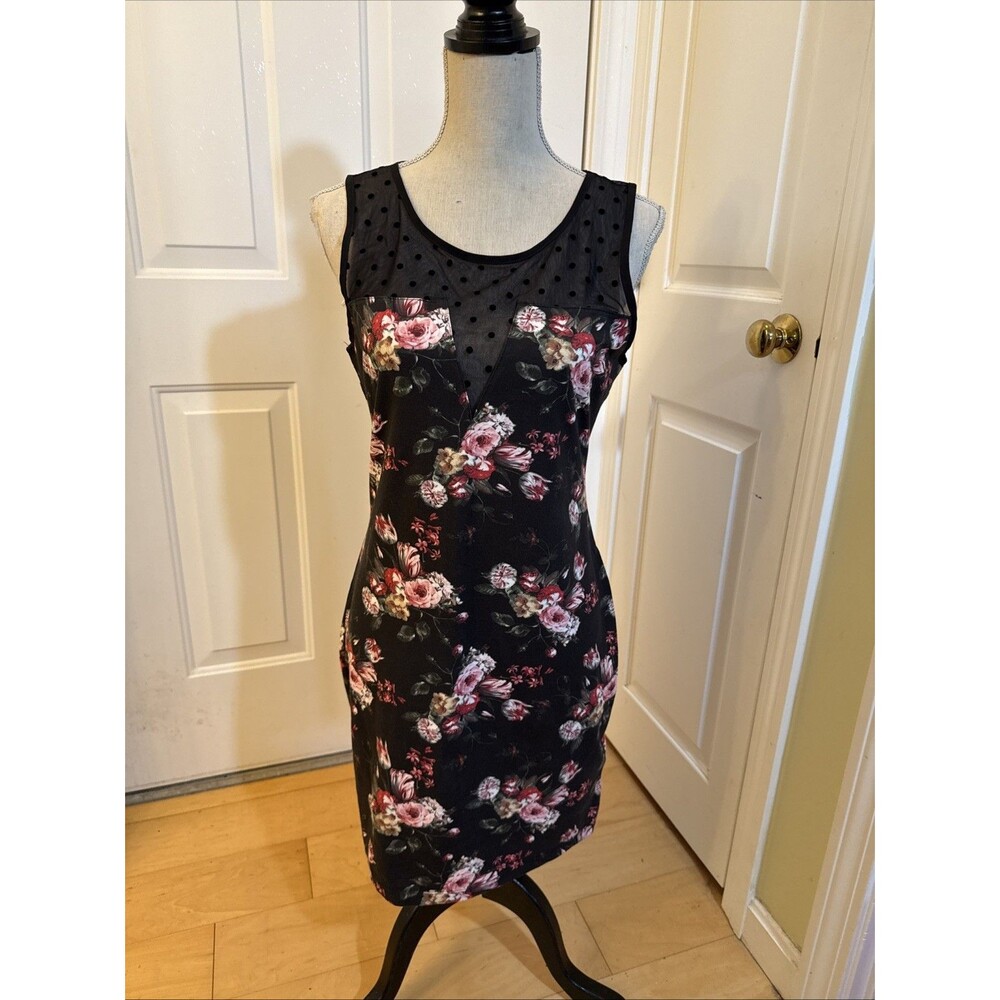 FLORAL & SHEER LACE H & M Whimsygoth Vamp Print Sleeveless Bodycon Dress Size M